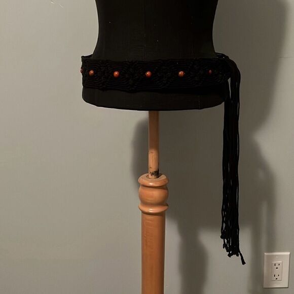 Department Women's Black Solid Tassel Beaded Macrame Belt 31.5” Between Knots - Picture 1 of 4